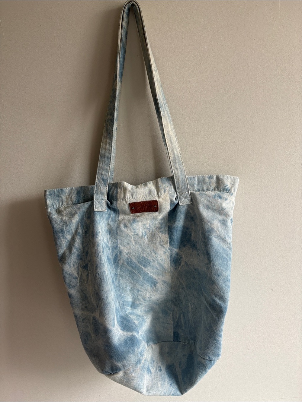 Mad Love Acid Wash Denim Tote Bag Blue Bleached Shoulder Bag Y2K Boho